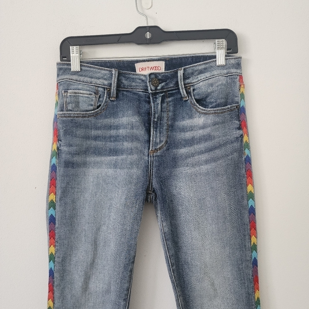 Driftwood for Anthropologie Jackie Rainbow Embroidered Skinny Jeans Size 26 - Picture 3 of 14